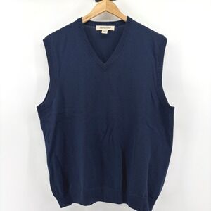 Pronto Uomo Men's Navy Blue V Neck 100% Merino Wool Vest Size M